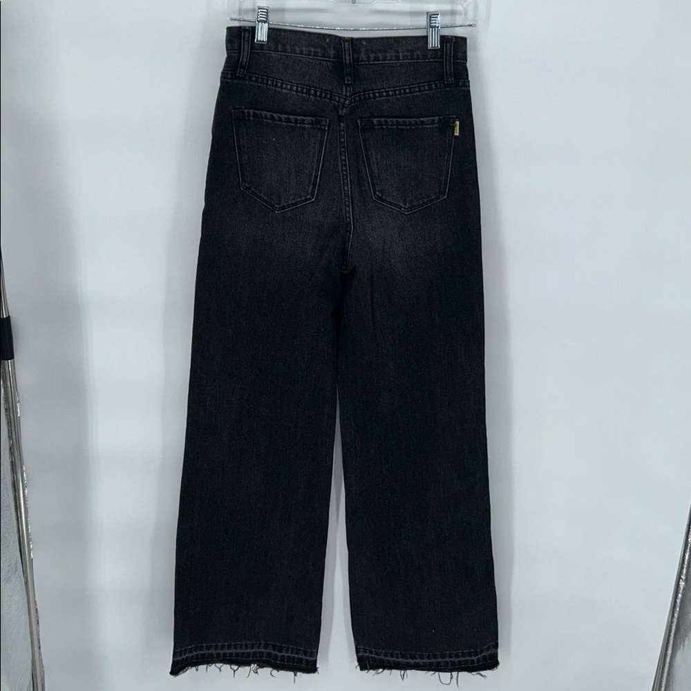 Vibrant M.I.U. Jeans Women's Juniors Size 1 Black Distressed High Rise Wide Leg - Picture 5 of 12